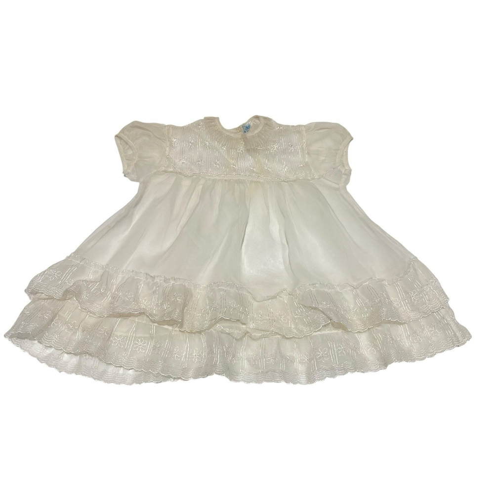 Carol Joy Creations Vintage Ivory Sheer Organza Baby Christening‎ Dress 0-3 Mos